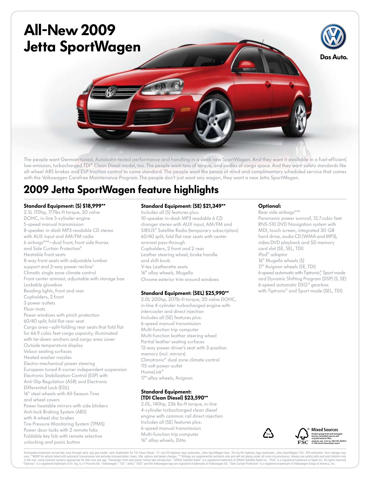 2009 VW Jetta Sport Wagen Brochure Page 2